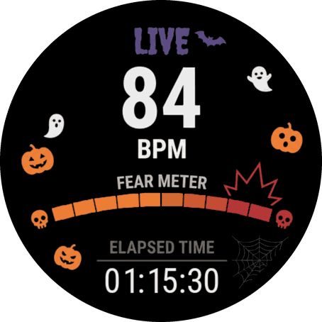 The live screen: heart rate, fear meter and the session clock